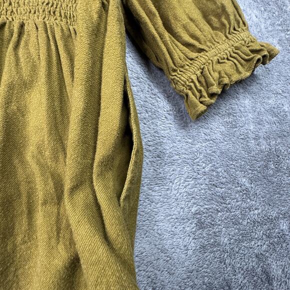 Madewell Flannel Lucie V-Neck Smocked Mini Dress Cottagecore XL Ruffle Green - Picture 4 of 9